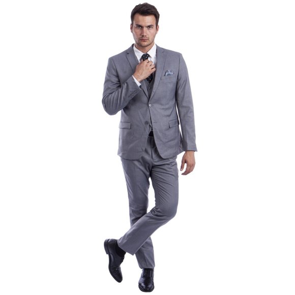 Men's Skinny-Fit 3pc Mid Grey Suit by Sean Alexander - Picture 5 of 6